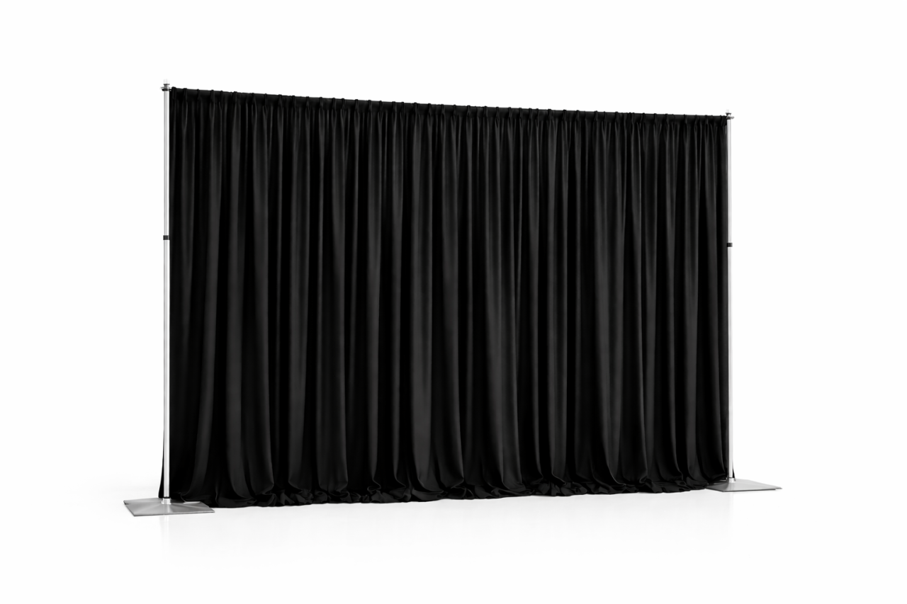 Black Pipe and Drape 8'H by 8'-10'W (Self Setup)